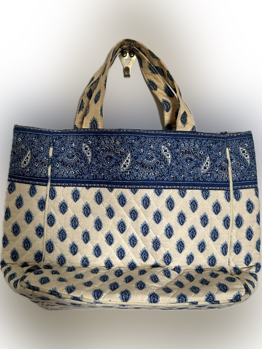 Vintage Maggi B Quilted Tote Blue and White Paisley 12” x 9”